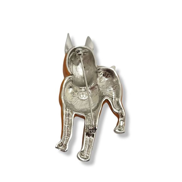 3D Tan and Black Enamel Boxer Dog Silvertone Dog Brooch Pin - Picture 3 of 4